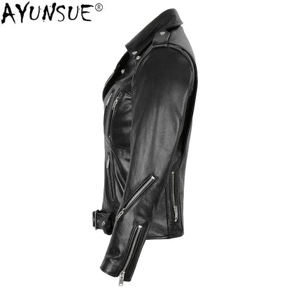 AYUNSUE Genuine Leather Jacket Men 100% Real Cow Coat Biker Motorcycle Autumn Slim Mens s and Coats KJ5096