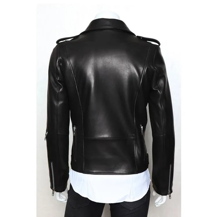 Motorcycle PU Leather Jacket for Men, Multi Zipper, Punk Rock, Roll Collar, Slim Wash, Brand, Fashion, Spring and Autumn