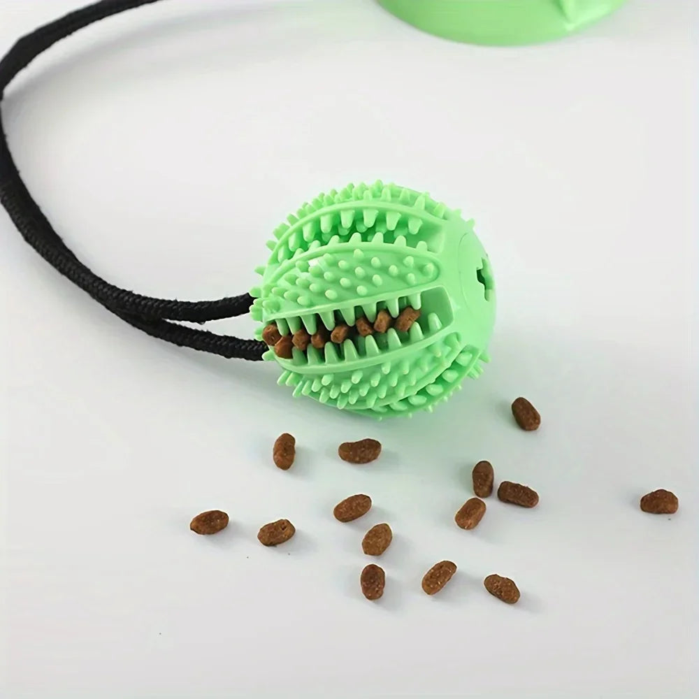 Interactive Dog Suction Cup Toy with Sound and Food Leakage - Durable Rubber Training Ball for Puzzle and Tug-of-war Play