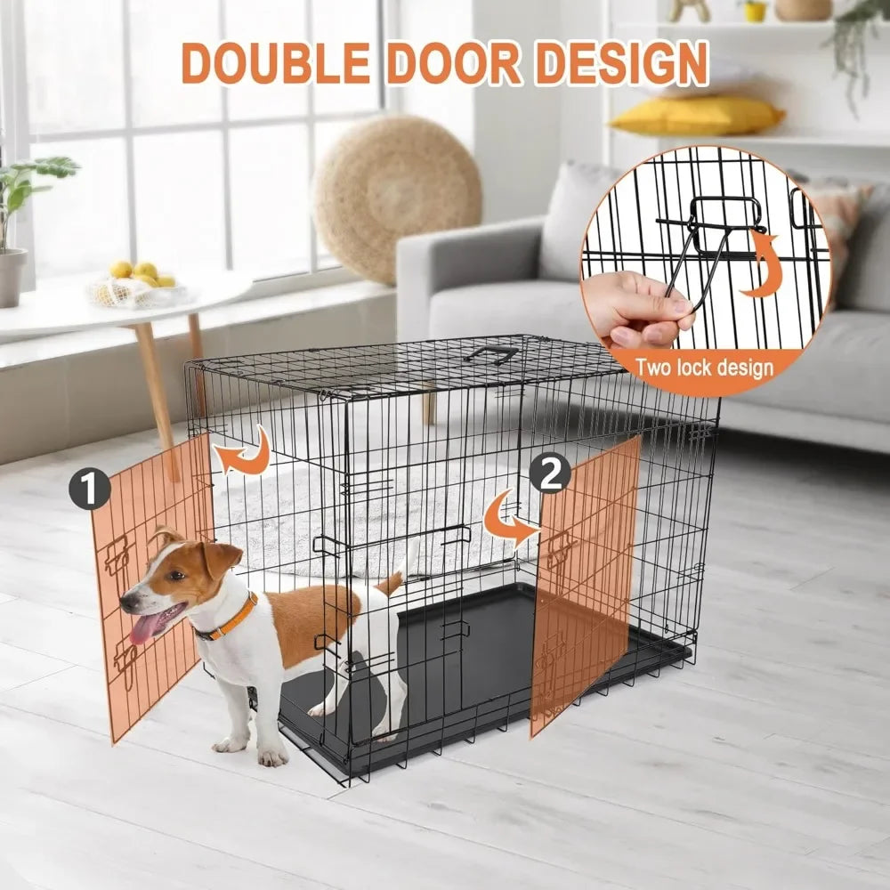 Dog Crates for Large Medium Dogs Foldable Metal Wire Pet Dogs Kennel 30/36/42Inches Indoor Outdoor Travel Dog