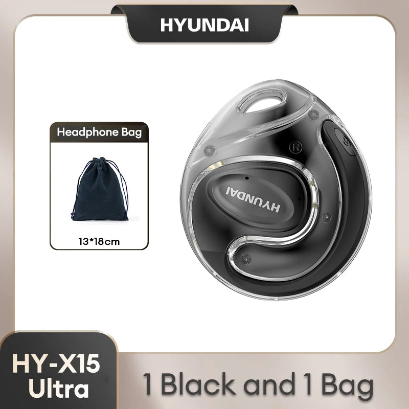 Choice HYUNDAI HY-X15Ultra Clip on Wireless Bluetooth 5.4 Earbuds 15h Long Battery Life Headphones Hifi Sound For Sport Gaming