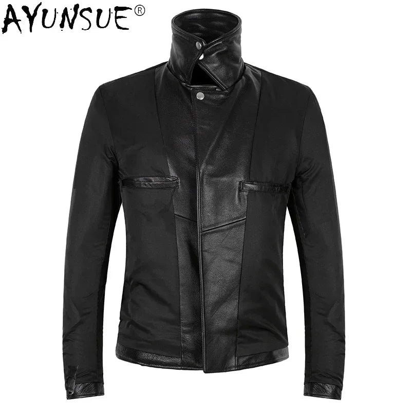 AYUNSUE Genuine Leather Jacket Men 100% Real Cow Coat Biker Motorcycle Autumn Slim Mens s and Coats KJ5096