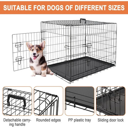 Dog Crates for Large Medium Dogs Foldable Metal Wire Pet Dogs Kennel 30/36/42Inches Indoor Outdoor Travel Dog