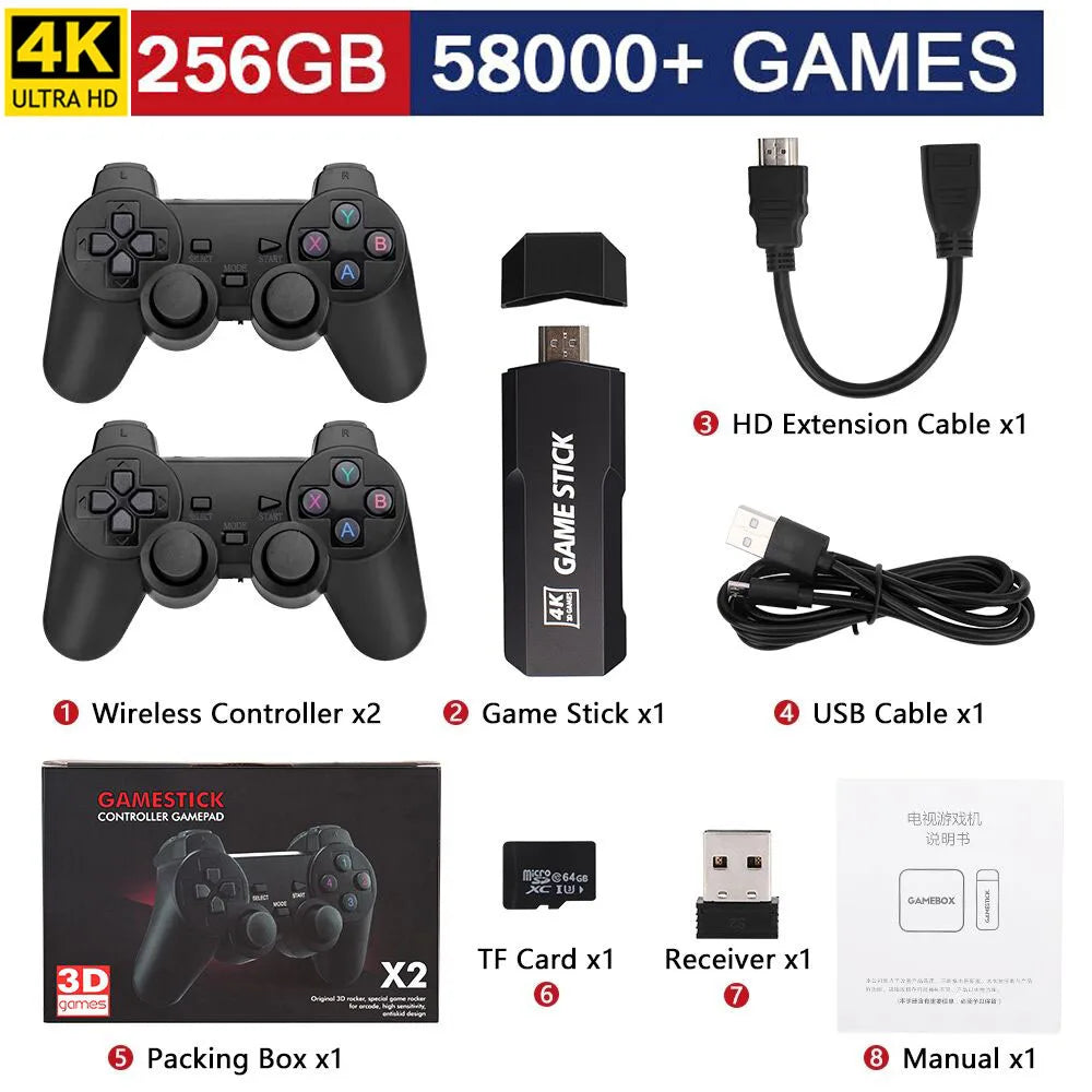 4K Game Stick GD10 128G 256G 58000 Games Retro Game Console HD Video Game Console Wireless Controller For PSP PS1 Christmas Gift