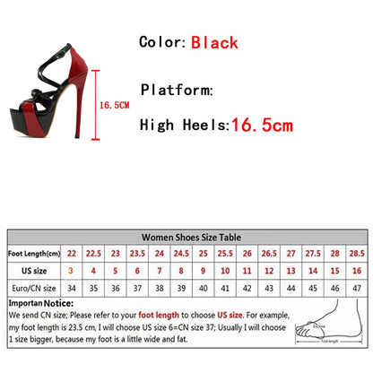 Sexy Peep Toe 16.5CM Extreme High Heels Women's Sandals Party Wedding Banquet Stiletto Shoes Fashion Buckle Strap Platform Pumps