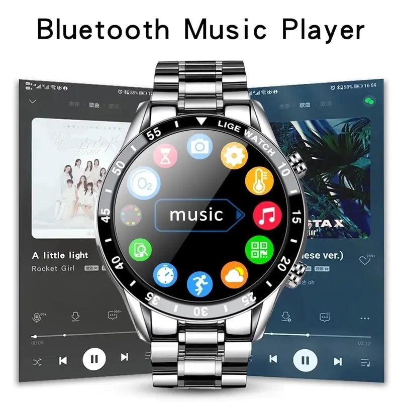 LIGE 2024 Smart Watch Men Full Circle Touch Screen Bluetooth Call Men Smartwatch Waterproof Sport Activity Fitness Watch+Box