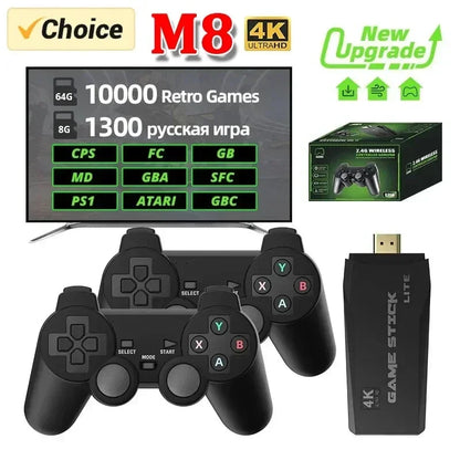 M8 Game Console Built-in 20000 + 64GB Two-person Wireless Controller 2.4G Stick 4K HD PS1 GBA Video Children's Christmas Gift