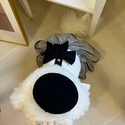 Luxury Dog Dress for Small Dogs Summer Puppy Clothes Bow Lace Dog Skirt Black White Dog T Shirt Girls Dog Costume Chihuahua Vest