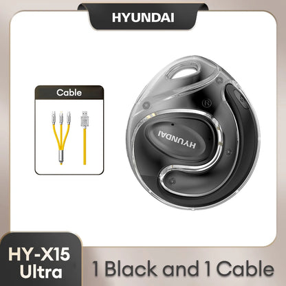 Choice HYUNDAI HY-X15Ultra Clip on Wireless Bluetooth 5.4 Earbuds 15h Long Battery Life Headphones Hifi Sound For Sport Gaming