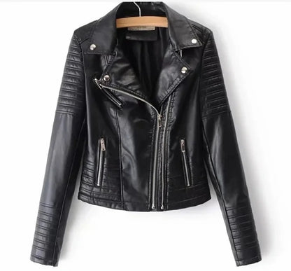 Vintage Women Leather jackets Faux Leather Moto Spring Bomber Jacket Two Zippers Drive Biker Coat PU Windbreak Outwear Autumn