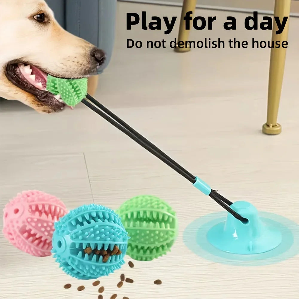 Interactive Dog Suction Cup Toy with Sound and Food Leakage - Durable Rubber Training Ball for Puzzle and Tug-of-war Play